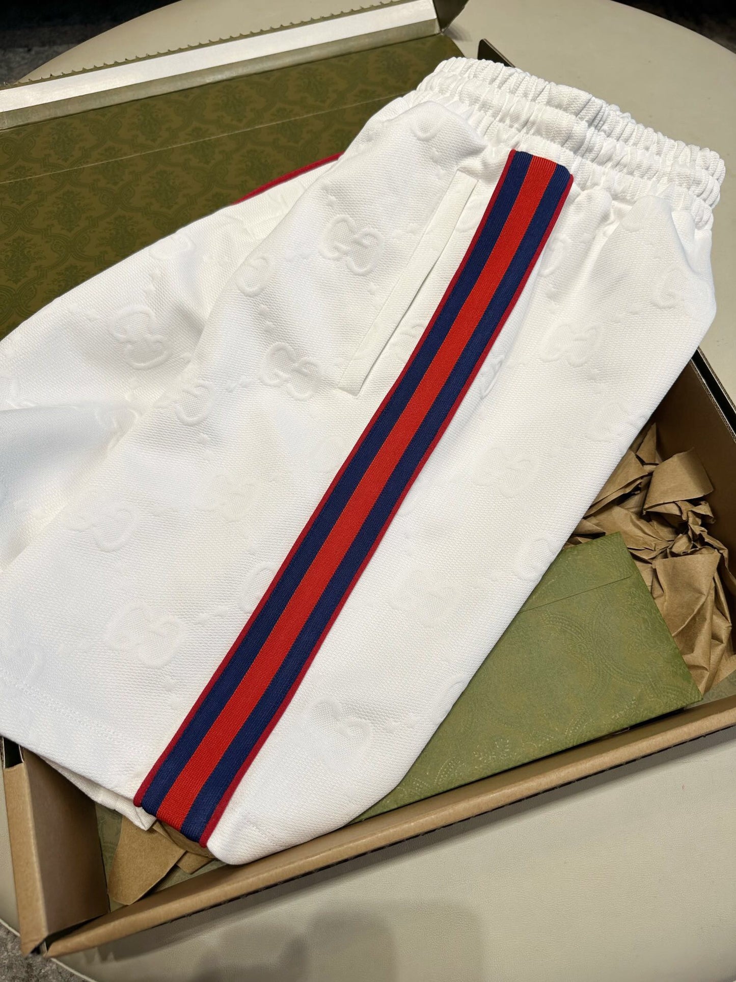 G side red and blue webbing shorts White<span class="brand-imgs GUCCI"></span>