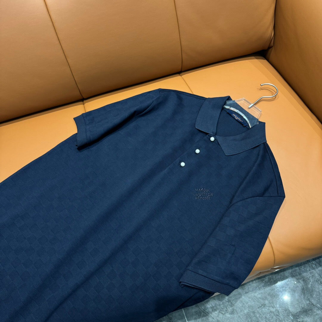 Checkerboard jacquard Polo shirt dark blue <span class="brand-imgs LV"></span>
