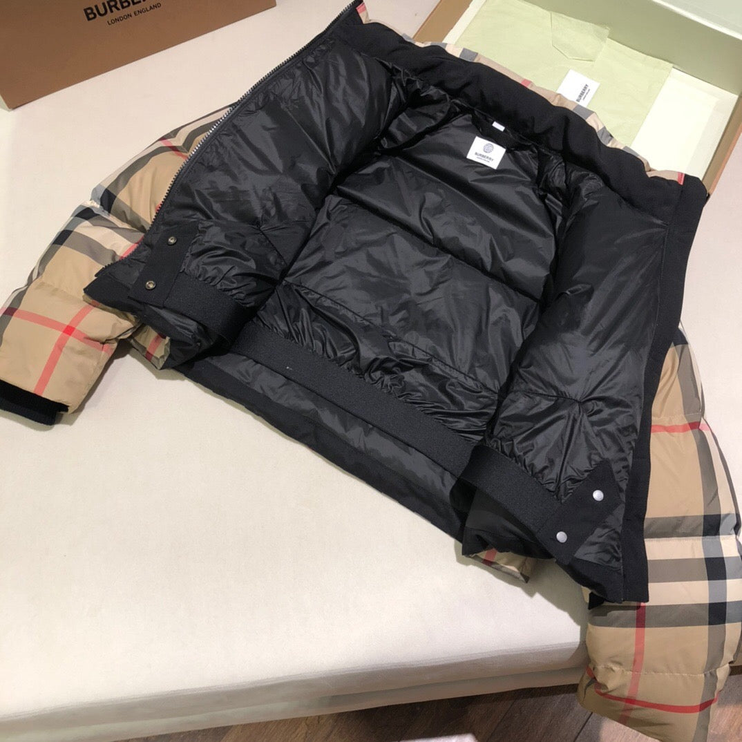 Plaid print Short down jacket<span class="brand-imgs BB"></span>