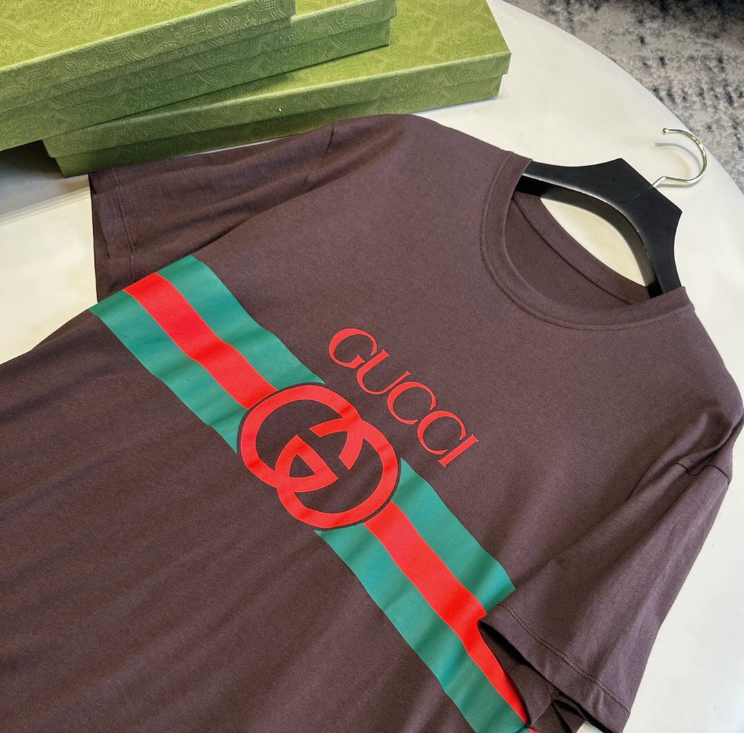 Printed ribbon stripes gg Short sleeve coffee color<span class="brand-imgs GUCCI"></span>