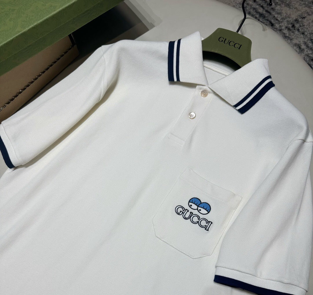 Cartoon illustration embroidered Polo shirt white<span class="brand-imgs GUCCI"></span>