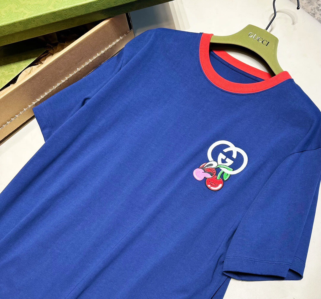 G cherry embroidery short sleeve blue<span class="brand-imgs GUCCI"</span>