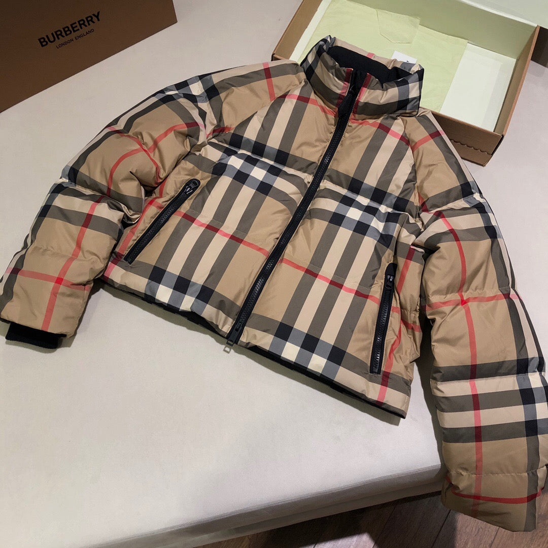 Plaid print Short down jacket<span class="brand-imgs BB"></span>