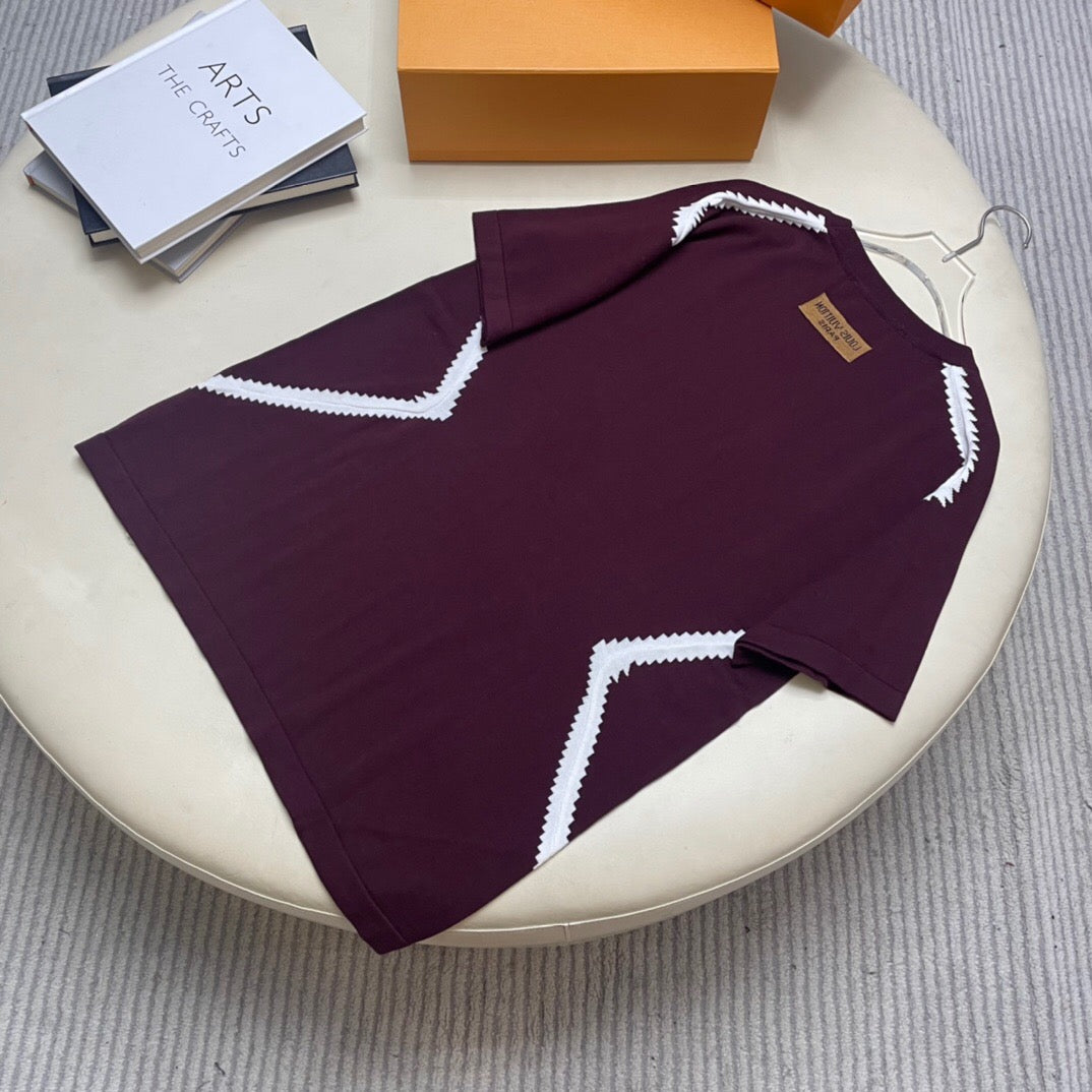 Stitching knitted short sleeve coffee color <span class="brand-imgs LV"></span>