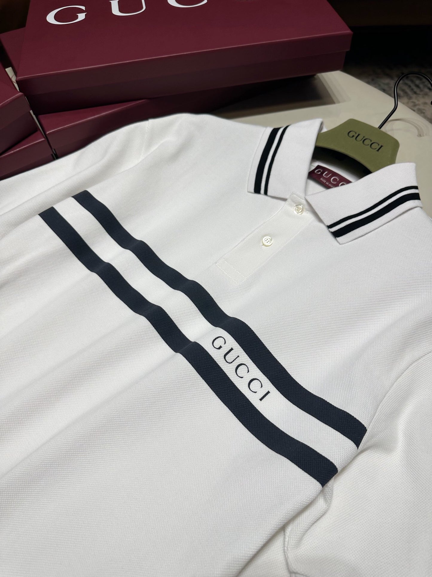 Strip print Polo shirt <span class="brand-imgs GUCCI"></span>