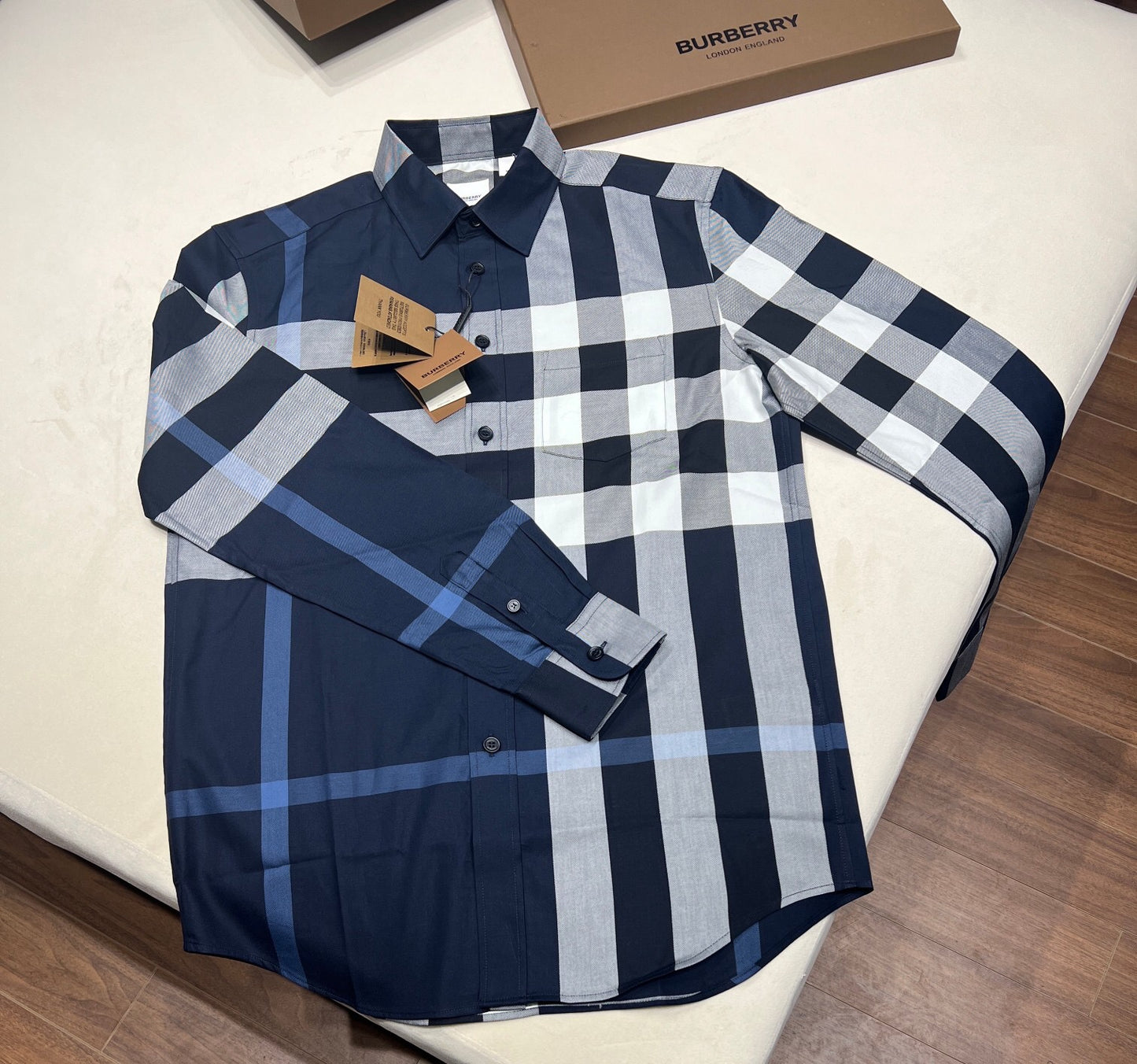 Long sleeved Cotton poplin check shirt<span class="brand-imgs BB"></span>