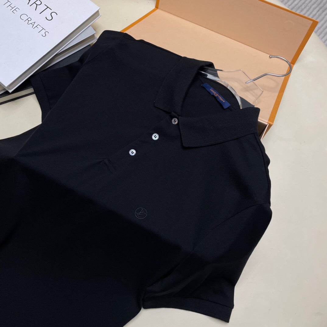 Round logo small embroidery polo shirt black <span class="brand-imgs LV"></span>
