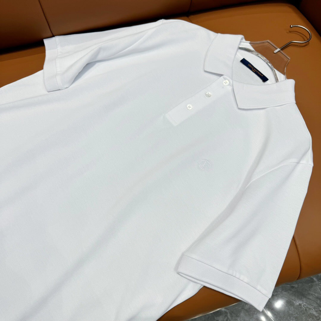 Round logo small embroidery polo shirt white <span class="brand-imgs LV"></span>