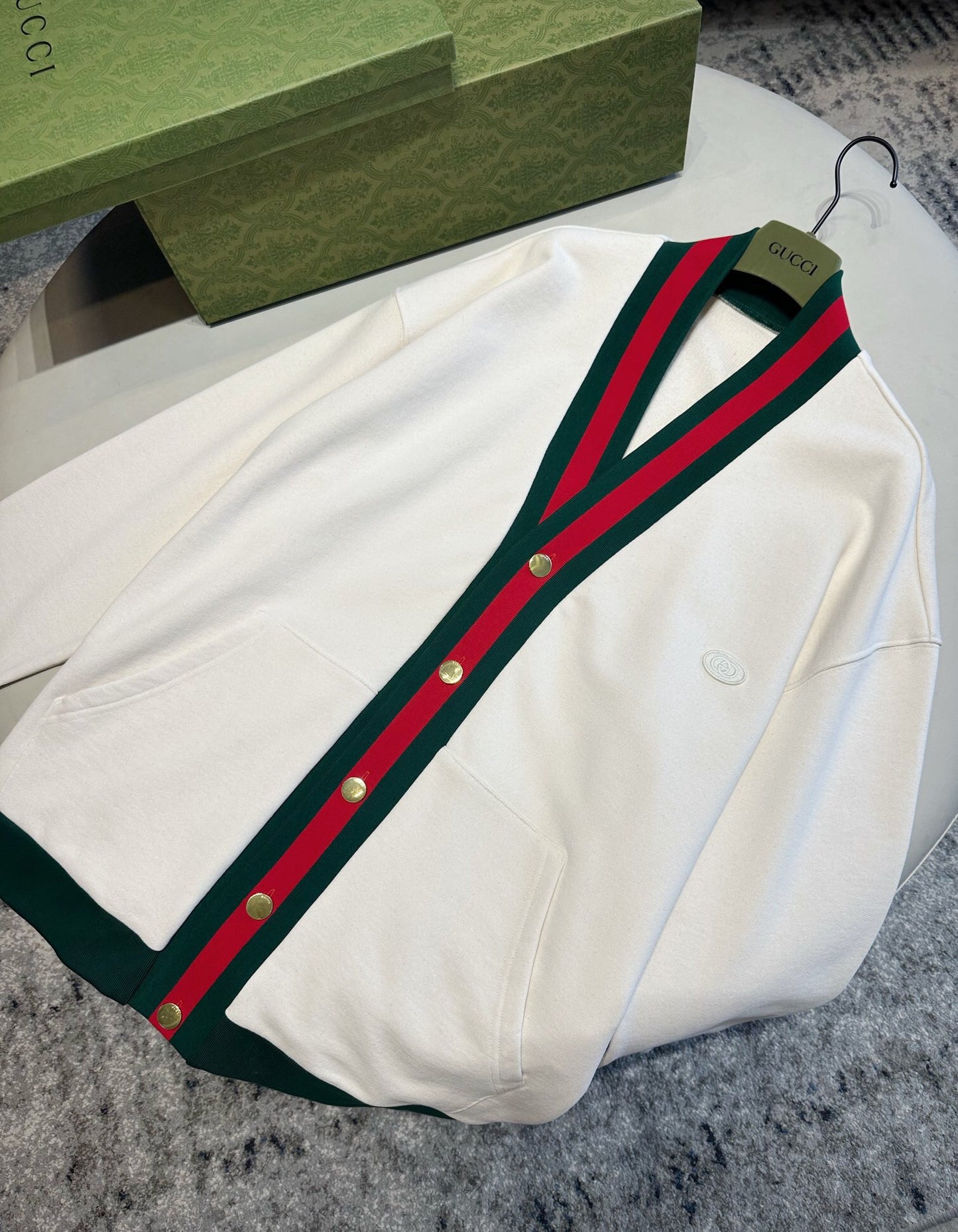 Red and green ribbon cardigan apricot<span class="brand-imgs GUCCI"></span>