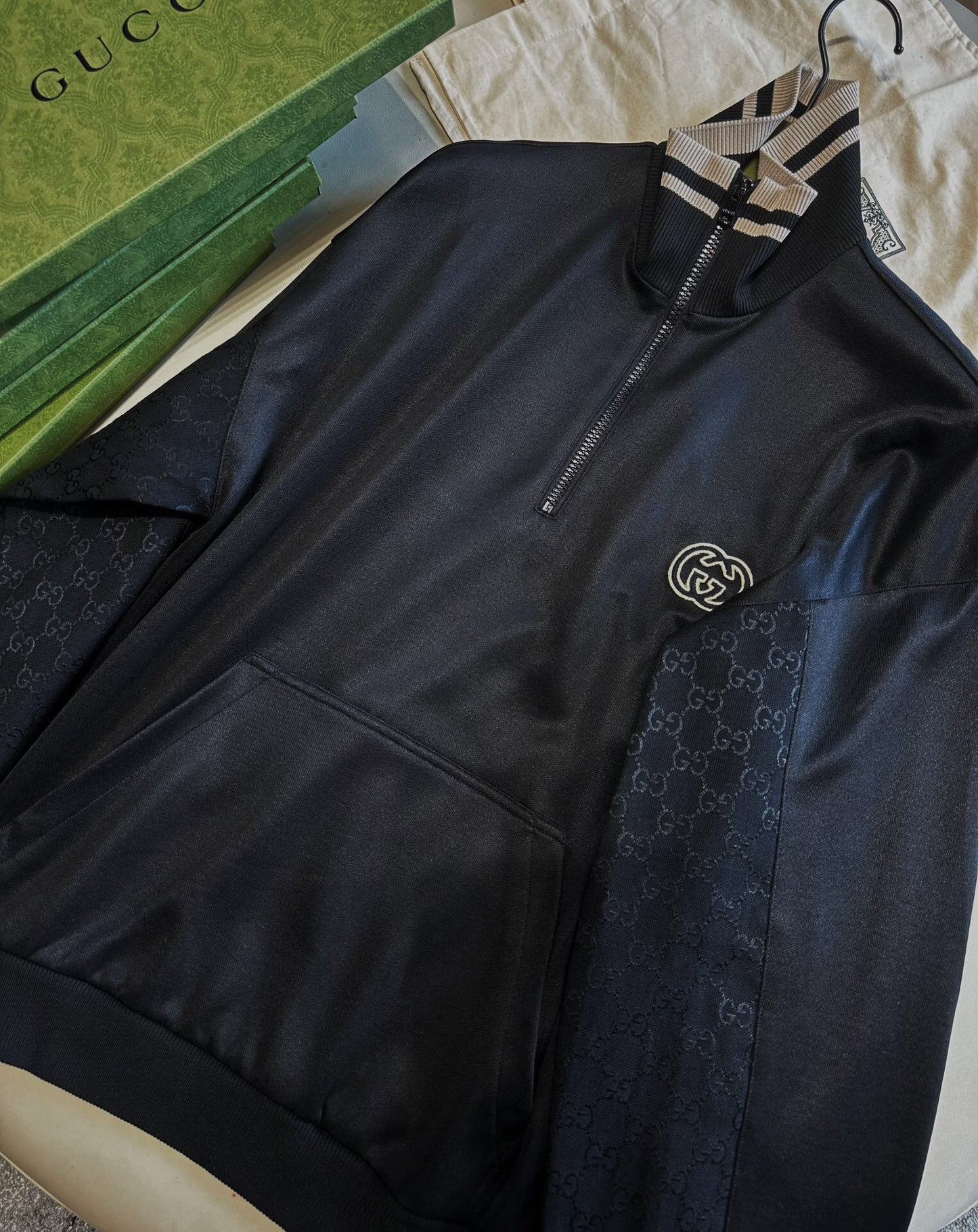 Double g jacquard half zip jacket black<span class="brand-imgs GUCCI"></span>