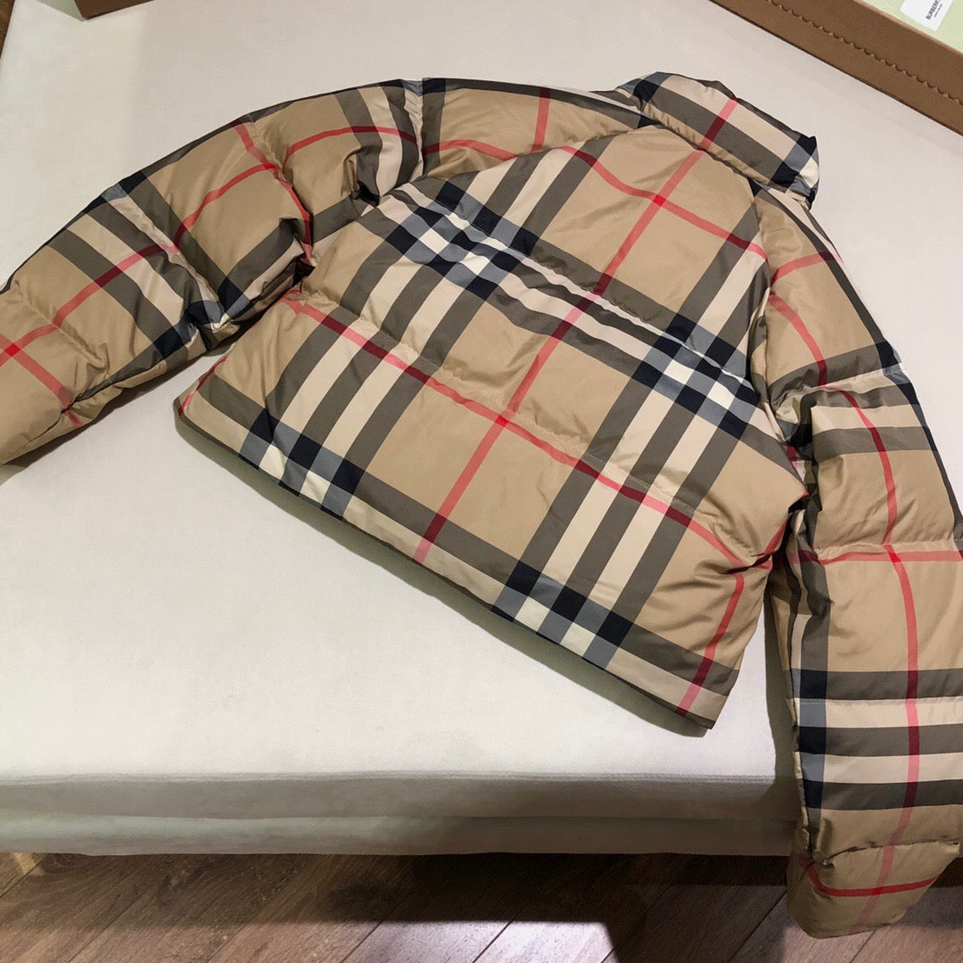 Plaid print Short down jacket<span class="brand-imgs BB"></span>