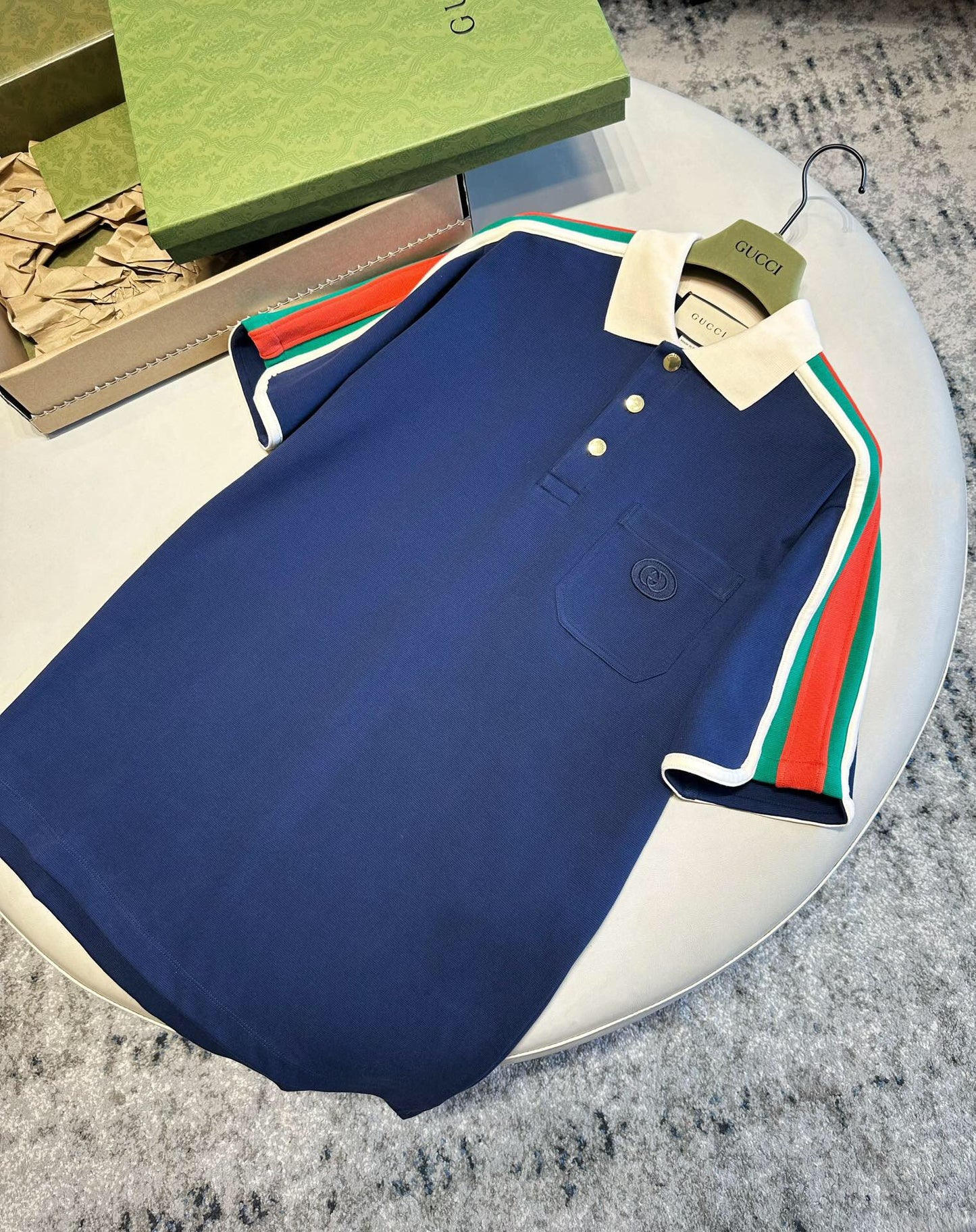 Red and green ribbon Polo shirt dark blue <span class="brand-imgs GUCCI"></span>
