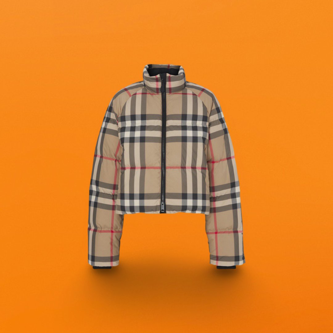 Plaid print Short down jacket<span class="brand-imgs BB"></span>