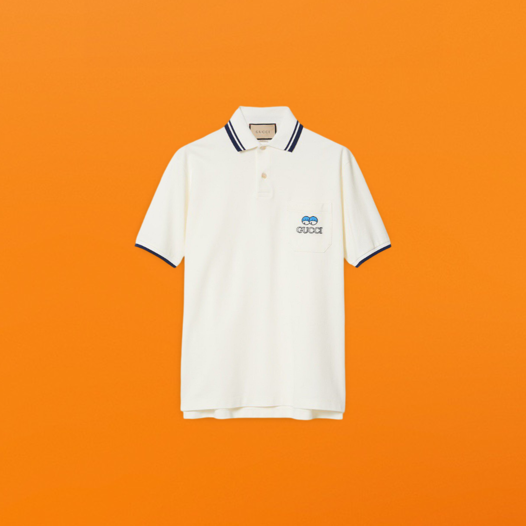 Cartoon illustration embroidered Polo shirt white<span class="brand-imgs GUCCI"></span>