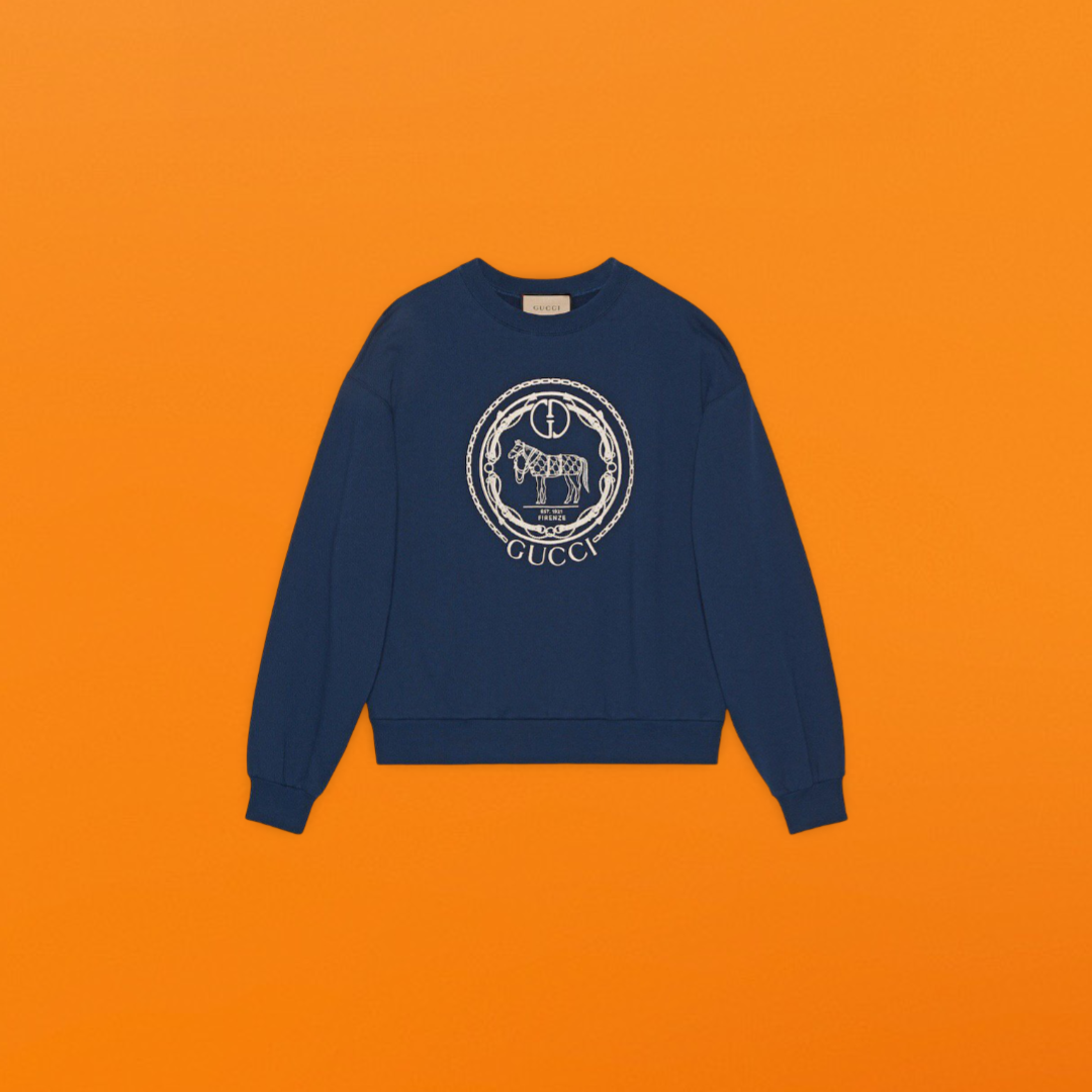 Horse double g embroidered sweatshirt blue<span class="brand-imgs GUCCI"></span>