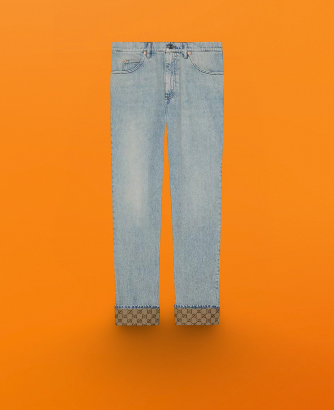 Jeans with floral pattern on hem blue<span class="brand-imgs GUCCI"></span>