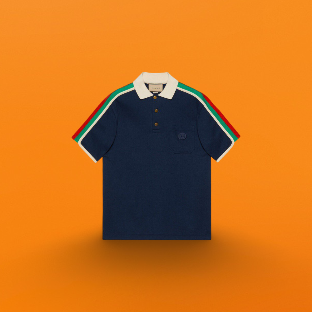 Red and green ribbon Polo shirt dark blue <span class="brand-imgs GUCCI"></span>