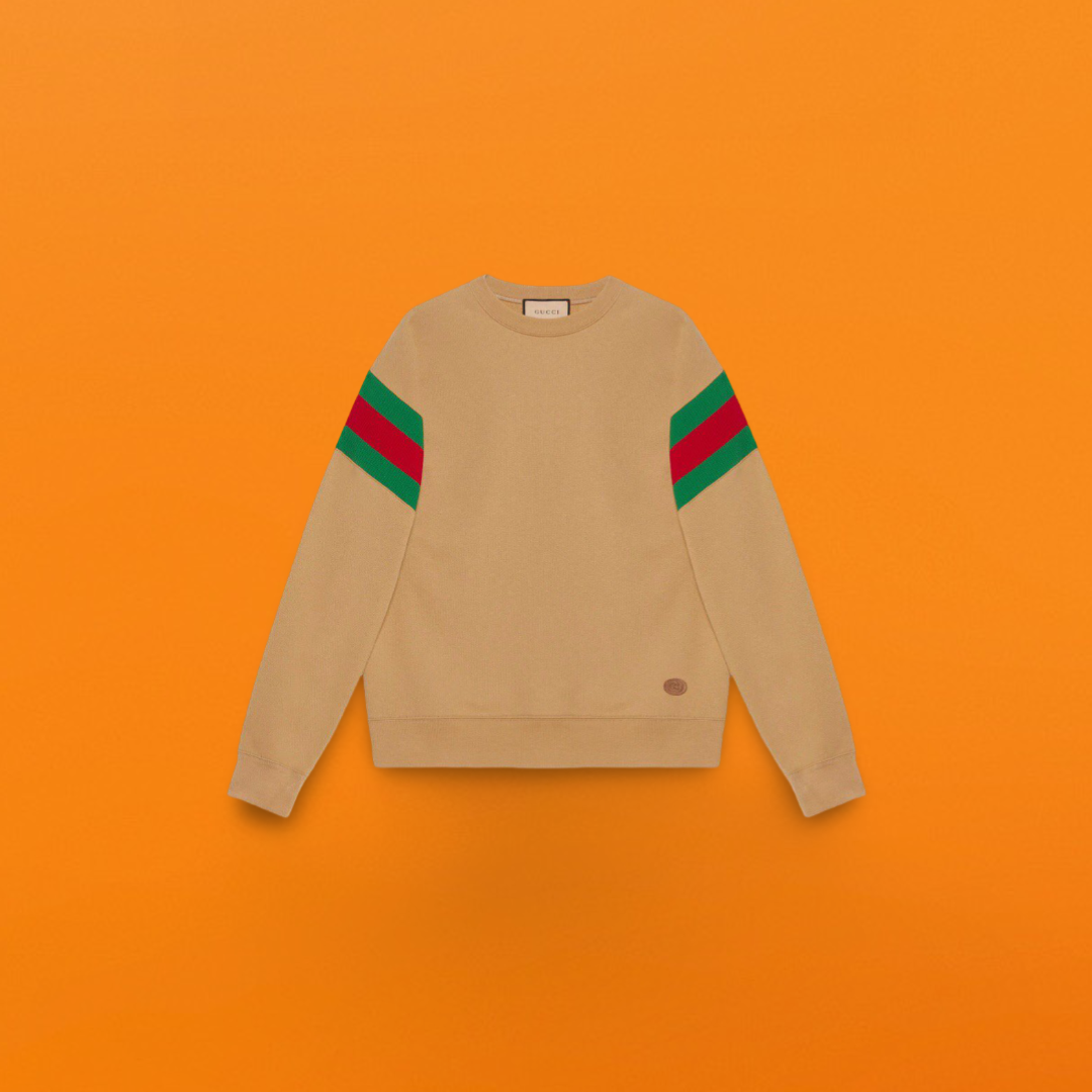 Red and blue ribbon khaki round neck sweatshirt<span class="brand-imgs GUCCI"></span>