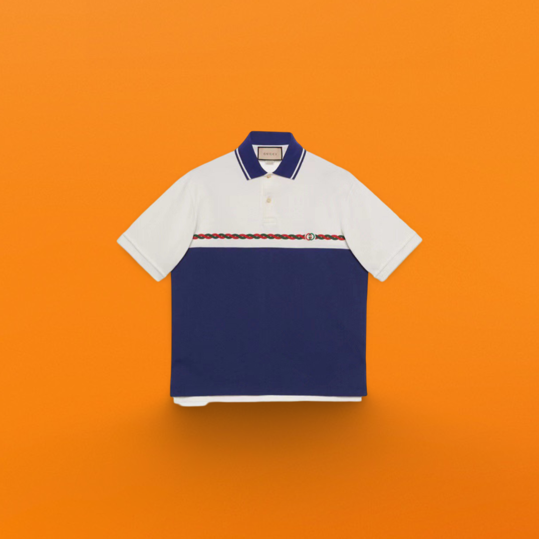 Threaded blue and white Polo shirt<span class="brand-imgs GUCCI"></span>