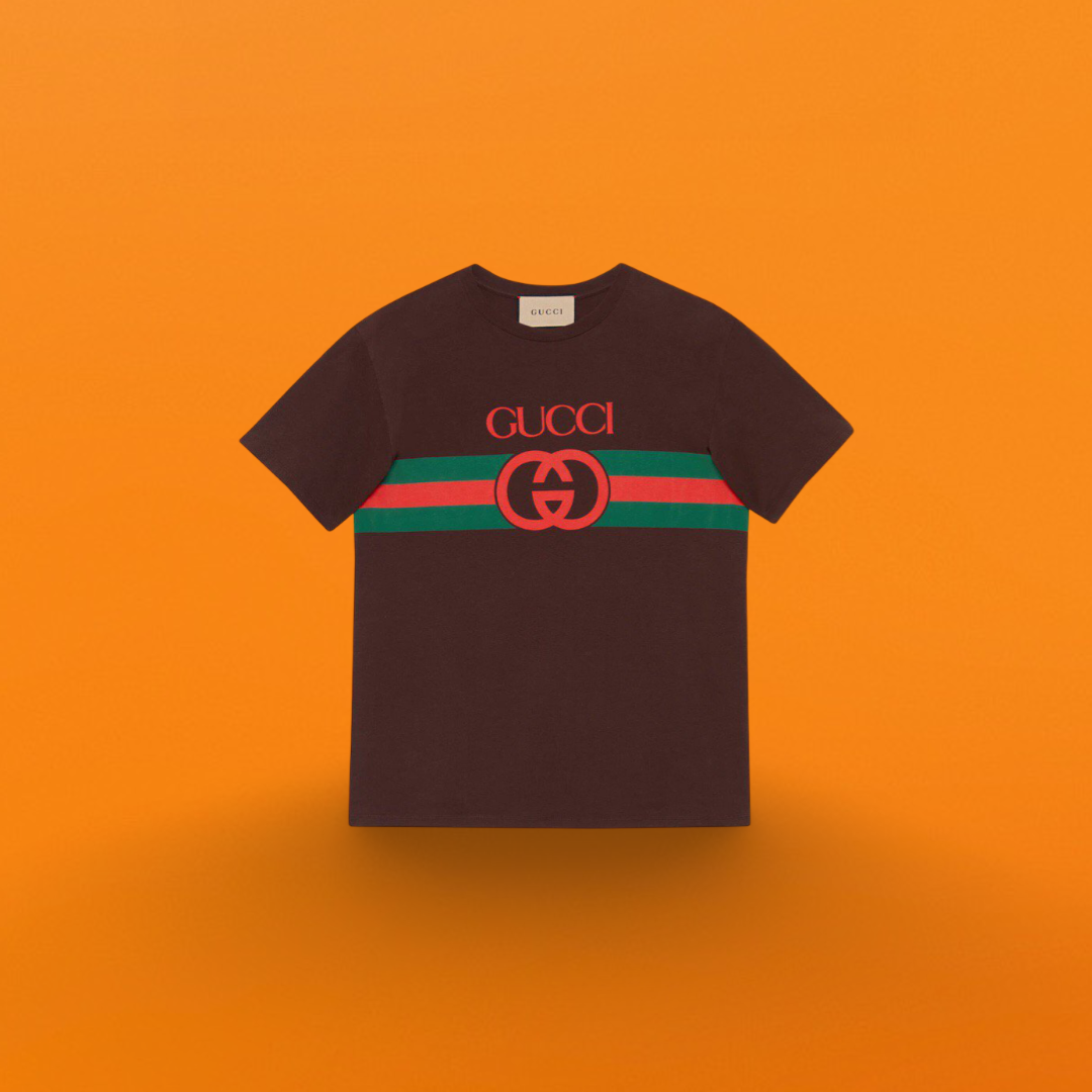 Printed ribbon stripes gg Short sleeve coffee color<span class="brand-imgs GUCCI"></span>