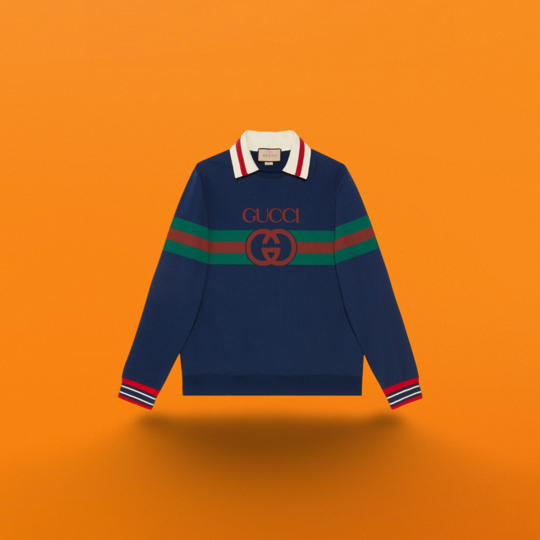 G striped polo neck sweatshirt blue<span class="brand-imgs GUCCI"></span>