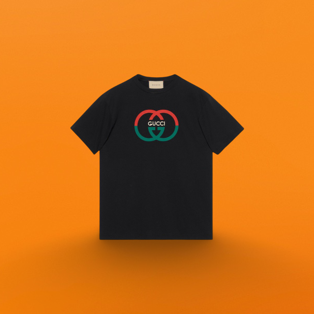 Red and green double g print T-shirt Black<span class="brand-imgs GUCCI"></span>