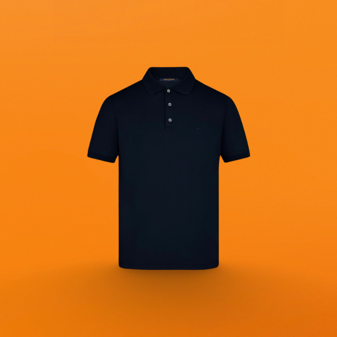 Round logo small embroidery polo shirt black <span class="brand-imgs LV"></span>