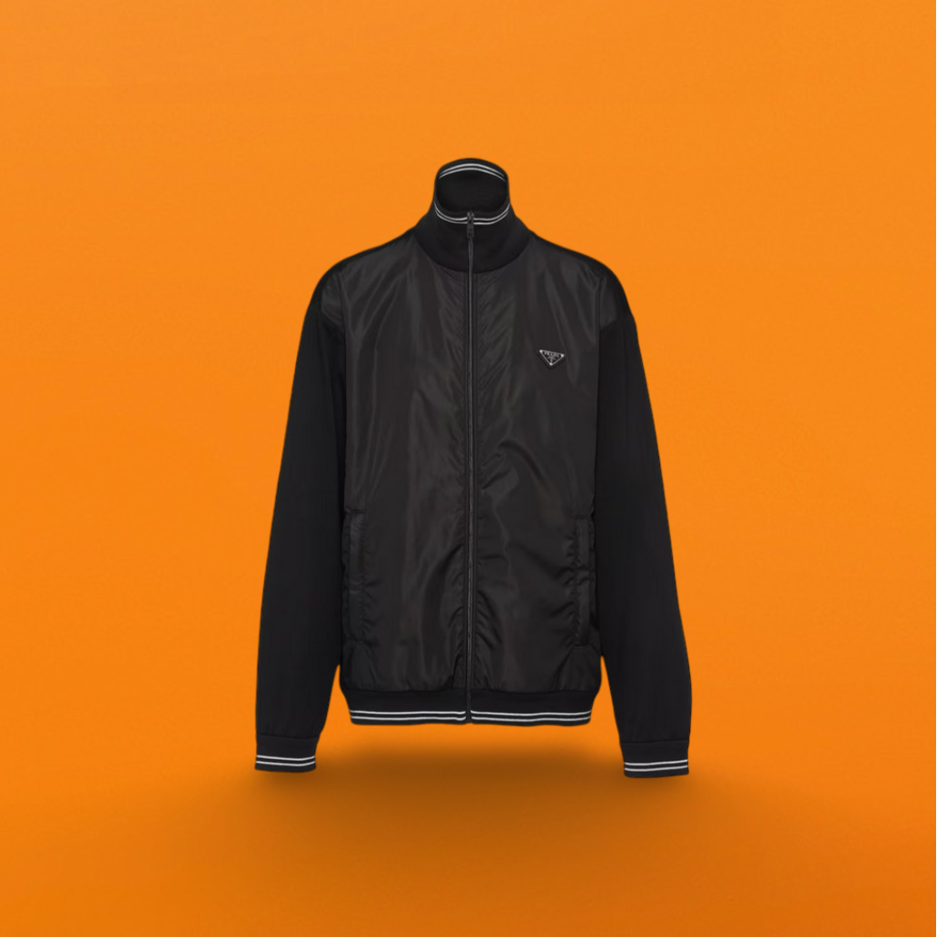 Nylon triangle logo jacket with patch work sleeves <span class="brand-imgs PD"></span>