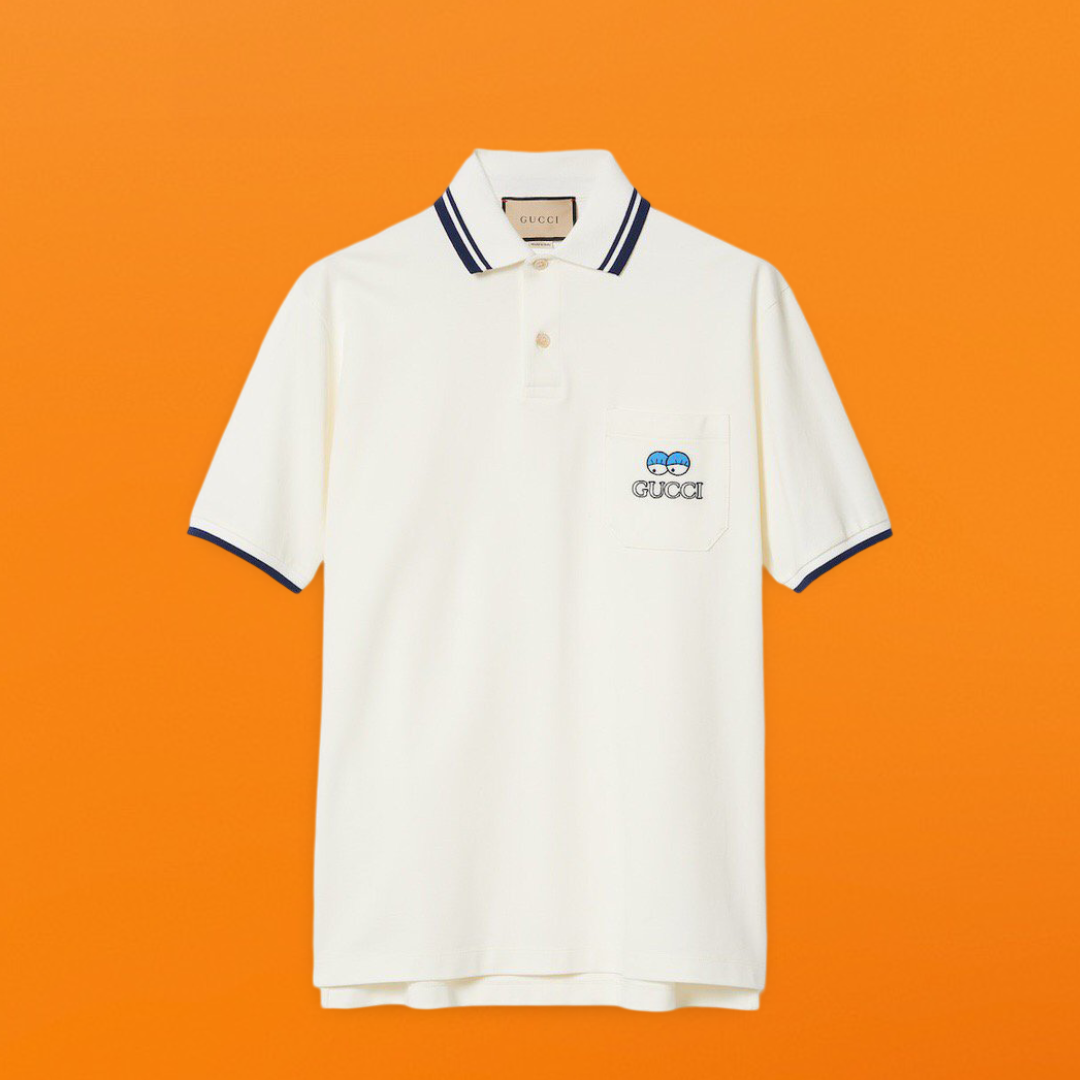 Cartoon illustration embroidered Polo shirt white<span class="brand-imgs GUCCI"></span>