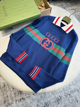 Load image into Gallery viewer, G striped polo neck sweatshirt blue&lt;span class=&quot;brand-imgs GUCCI&quot;&gt;&lt;/span&gt;
