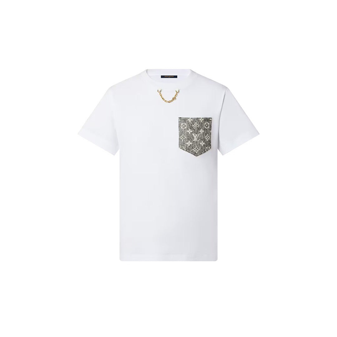 Jacquard denim pocket Short sleeve white shirt <span class="brand-imgs LV"></span>