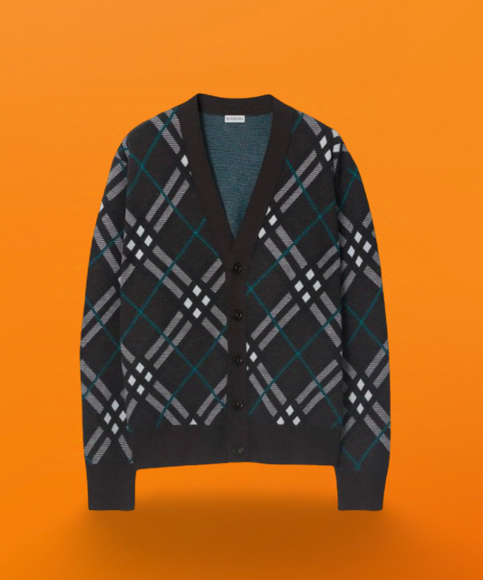 Classic Plaid V-Neck Wool Cardigan<span class="brand-imgs BB"></span>