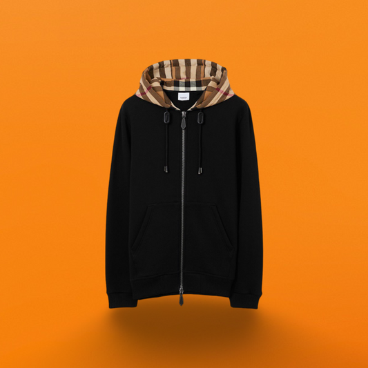 Hooded check zip hoodie Black<span class="brand-imgs BB"></span>