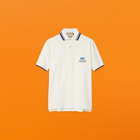 Cartoon illustration embroidered Polo shirt white<span class="brand-imgs GUCCI"></span>