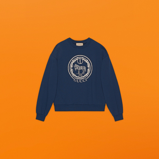Horse double g embroidered sweatshirt blue<span class="brand-imgs GUCCI"></span>