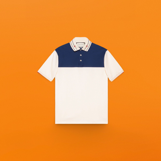 G embroidered blue patchwork Polo shirt<span class="brand-imgs GUCCI"></span>