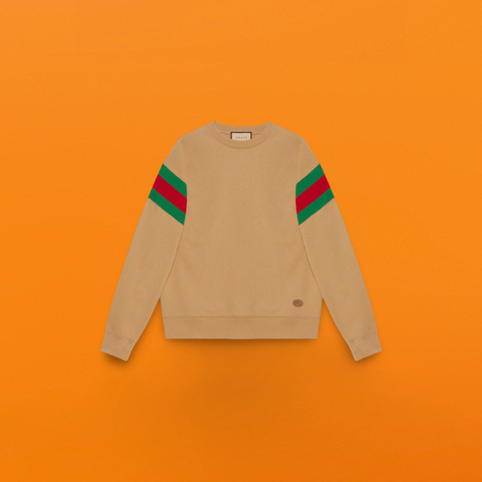 Red and blue ribbon khaki round neck sweatshirt<span class="brand-imgs GUCCI"></span>