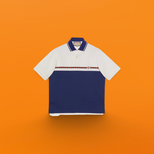Threaded blue and white Polo shirt<span class="brand-imgs GUCCI"></span>