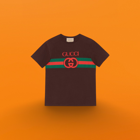 Printed ribbon stripes gg Short sleeve coffee color<span class="brand-imgs GUCCI"></span>