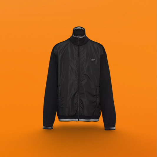 Nylon triangle logo jacket with patch work sleeves <span class="brand-imgs PD"></span>