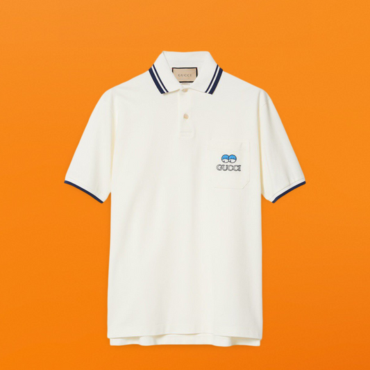 Cartoon illustration embroidered Polo shirt white<span class="brand-imgs GUCCI"></span>